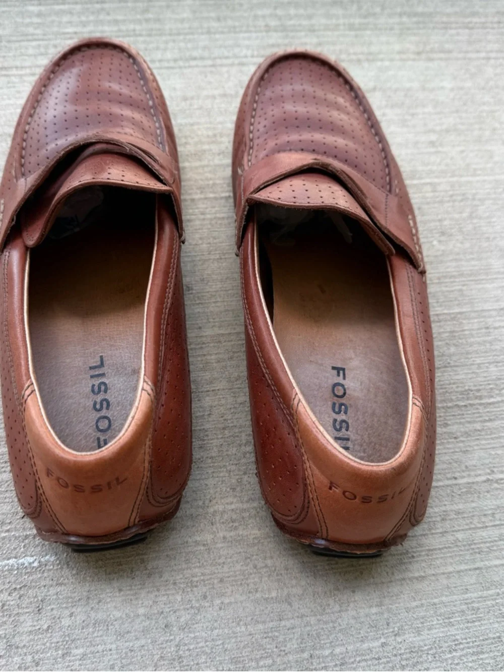 Fossil FFM4006200 Men’s 11 Brown Leather Penny Loafers Driving Moccasin Shoes